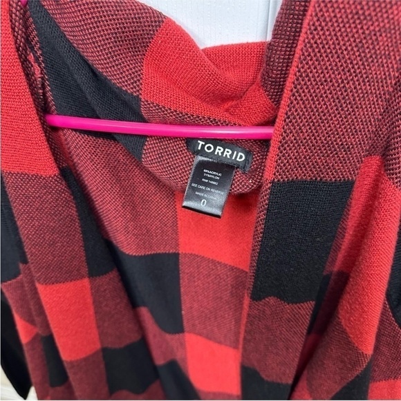 Torrid Buffalo Plaid Open Front Drape Sweater 0X - Picture 4 of 5